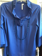 Load image into Gallery viewer, LuluB 3/4 Sleeve Ruffle Neck Shirt with UPF 50+ and a Coolant in the Fabric