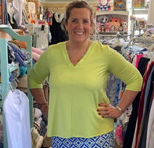 Load image into Gallery viewer, LuluB 3/4 Sleeve V-Neck Swing Top with UPF 50+ and Coolant in Fabric