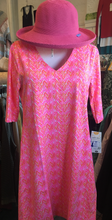 Load image into Gallery viewer, LuluB Elbow Sleeve V-Neck Travel Dress with UPF 50+ and Coolant in Fabric