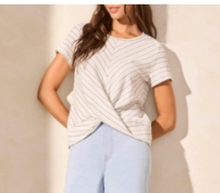 Load image into Gallery viewer, TRIBAL FASHIONS SHORT SLEEVE CREW NECK TOP W/ TWIST KNOT DETAIL
