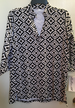 Load image into Gallery viewer, LuluB Key Hole Tunic with a Demi Stand Up Collar, and 3/4 Sleeve Tunic with SPF50+ Sun Protection