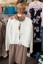 Load image into Gallery viewer, Charlie B Bow Tie Jacquard Knit Cardigan - Ecru
