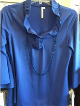 Load image into Gallery viewer, LuluB 3/4 Sleeve Ruffle Neck Shirt with UPF 50+ and a Coolant in the Fabric
