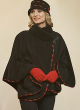 Load image into Gallery viewer, Parkhurst Fleece Wrap with Faux Fur Collar and Bias Trim
