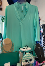 Load image into Gallery viewer, Beachtime Key Hole Tunic with a Demi Stand Up Collar, and 3/4 Sleeve Tunic with SPF50+ Sun Protection
