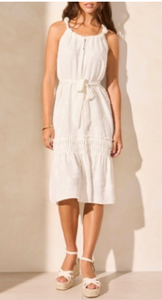 TRIBAL FASHION LINED DRESS W/ PLEAT DETAIL & POCKETS   WHITE