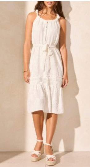 TRIBAL FASHION LINED DRESS W/ PLEAT DETAIL & POCKETS   WHITE