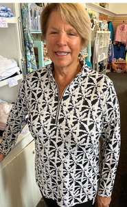 LuluB Quarter Zip Front Pull Over Top with Long Sleeves, UPF 50+ and Coolant in Fabric