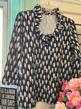 Load image into Gallery viewer, LuluB 3/4 Sleeve Ruffle Neck Shirt with UPF 50+ and a Coolant in the Fabric
