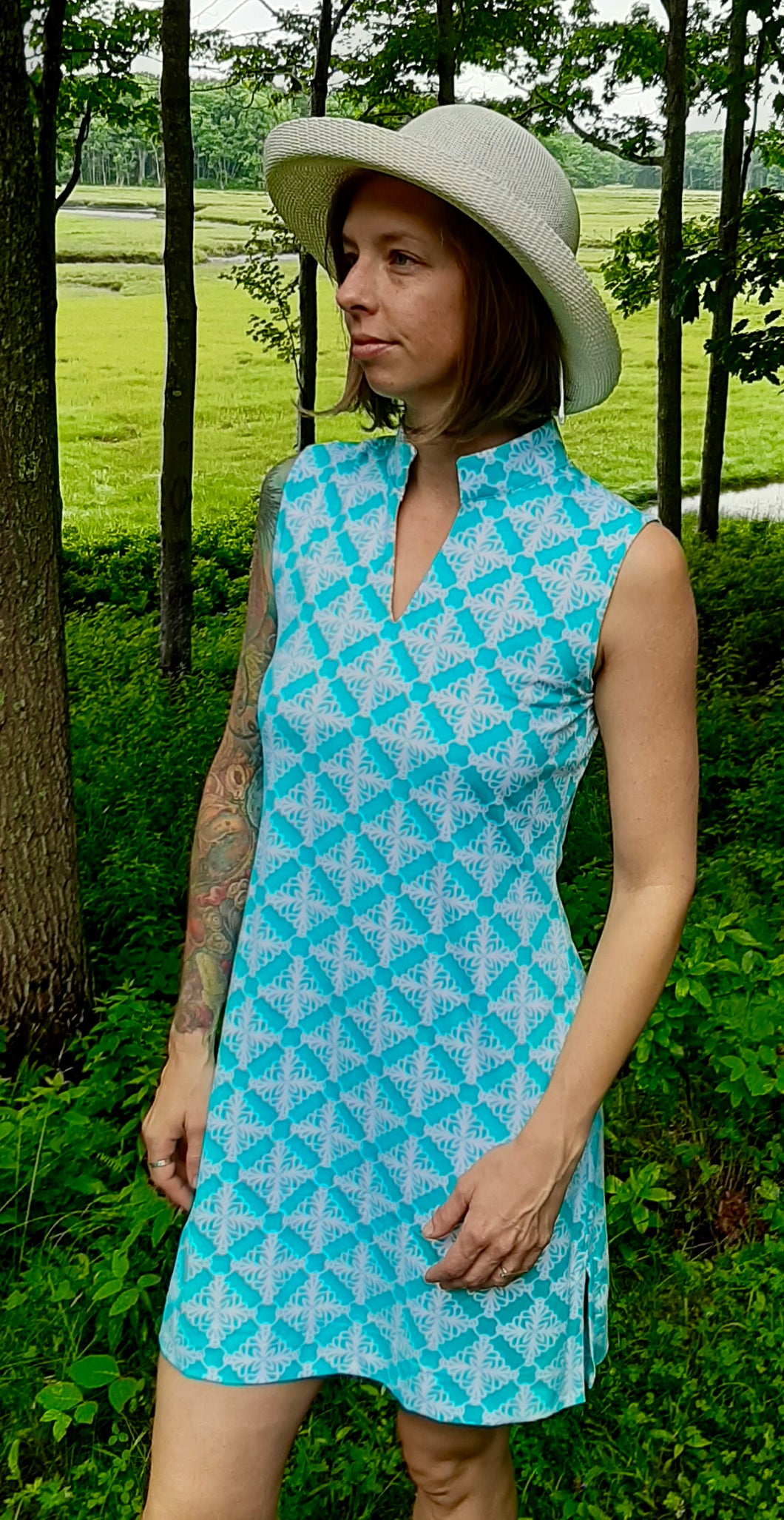 LuLu B Sleeveless V-Neck Travel Dress with Demi Collar and SPF 50 Sun Protection