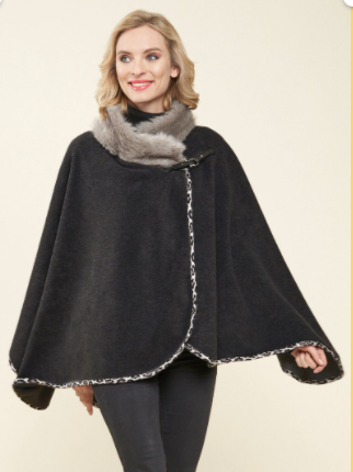 Parkhurst Fleece Wrap with Faux Fur Collar and Bias Trim