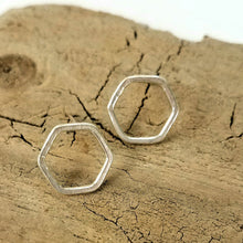 Load image into Gallery viewer, Amanda Moran Designs Handmade Sterling Silver Hexagon Stud Earrings
